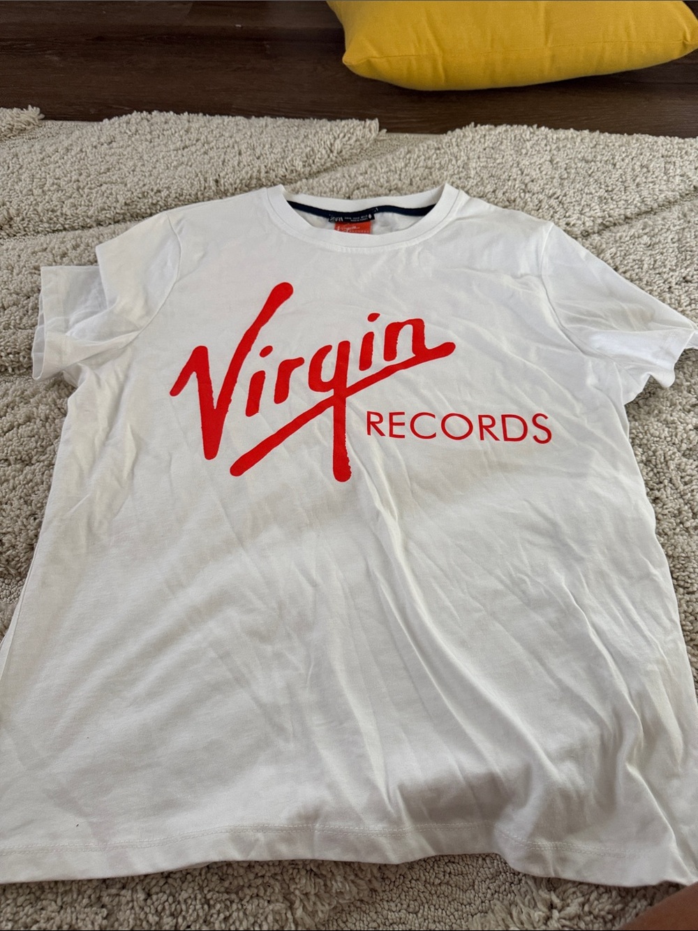 Zara White Short-Sleeve Tee with Red Virgin Records Logo